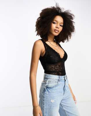 & Other Stories & Other Stories lace body with deep v neck in black