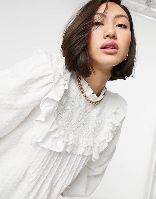  Shirts & Blouses/& Other Stories lace embroidered blouse in white 