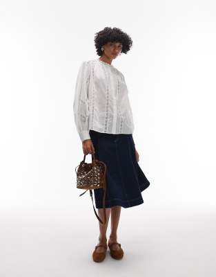 & Other Stories Lace Ladder Inserts Blouse In White
