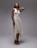 [Other Stories] & Other Stories lace midaxi dress with drop waist and handkerchief hem in off white 44 WHITE