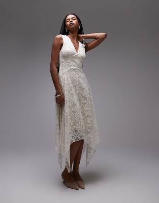& Other Stories lace midaxi dress with dropped waist and handkerchief hem in off white