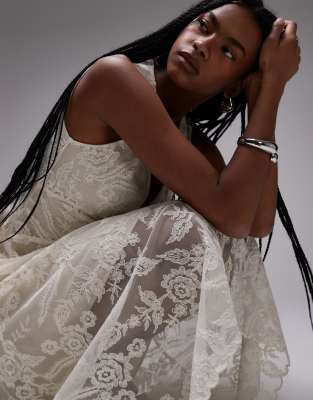 & Other Stories Lace Midaxi Dress With Dropped Waist And Handkerchief Hem