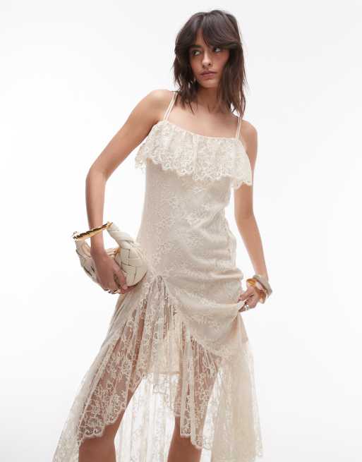 & Other Stories lace midaxi slip dress with sheer asymmetric