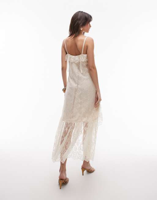 & Other Stories lace midaxi slip dress with sheer asymmetric