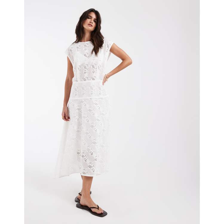 white a line midi dress The By K Jace - Vanilla the Isadora midi dress is cut from sculpting stretch woven fabric and underlaid with a contrasting pleated georgette skirt White Mikado Strapless Midi Dress