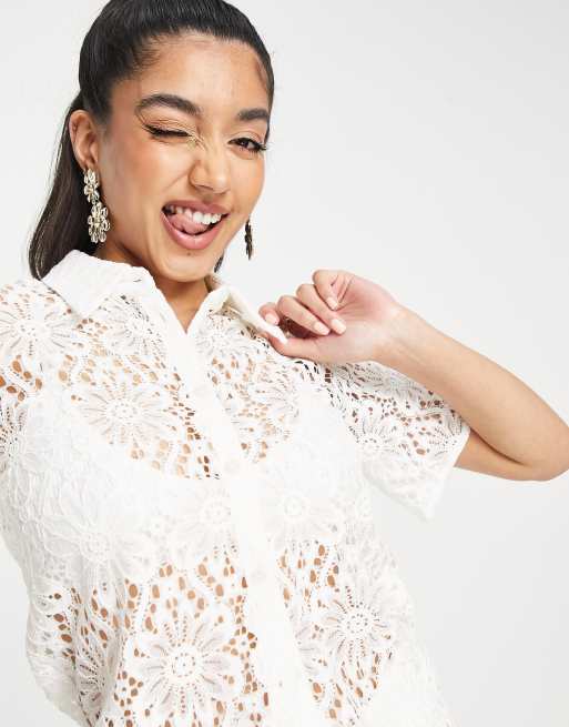 Other Stories lace shirt in off white part of a set ASOS