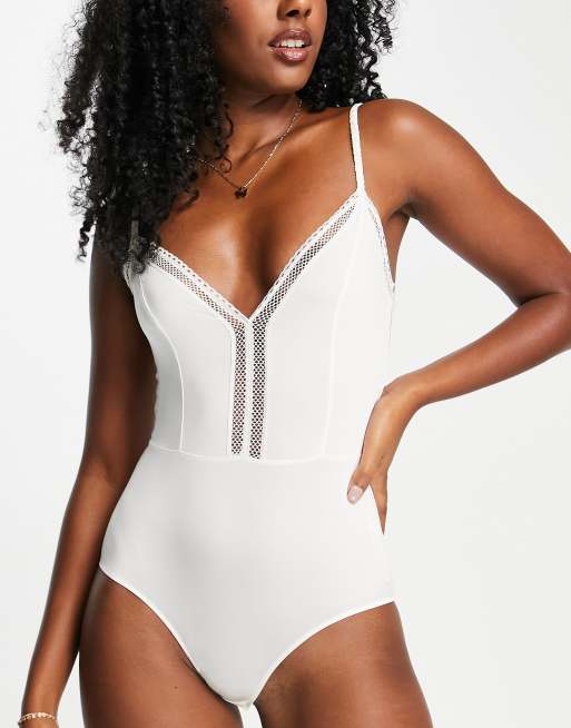 & Other Stories lace trim body in off white
