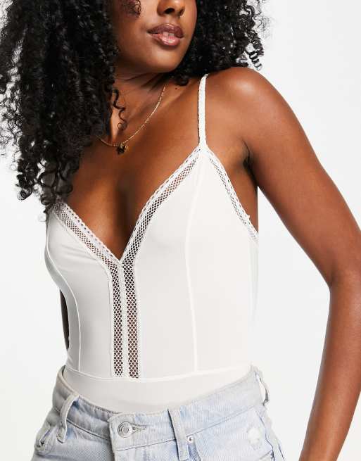 & Other Stories lace trim bodysuit in off white, 4 of 4