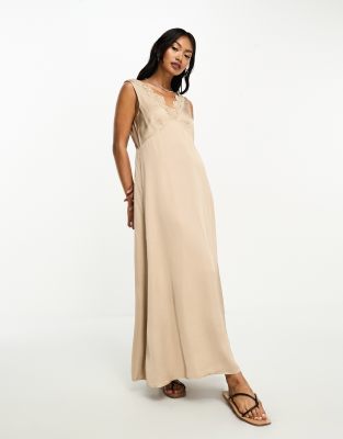 Other Stories &  Lace Trim Maxi Slip Dress In Beige-neutral