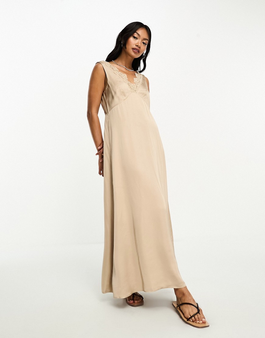 Other Stories &  Lace Trim Maxi Slip Dress In Beige-neutral