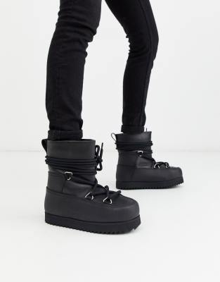 black lace up snow boots