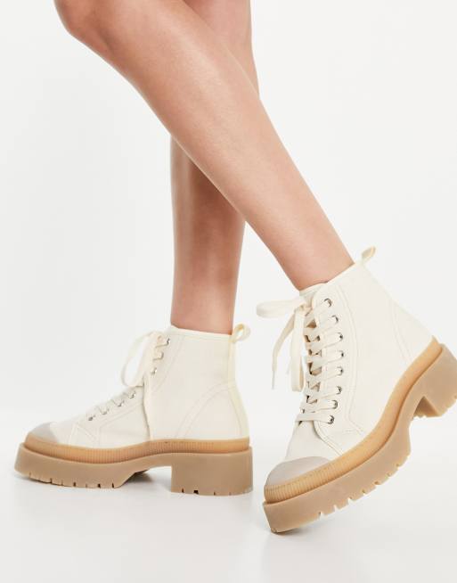 Beige Chunky Lace-Up Ankle Boots: Clarissa