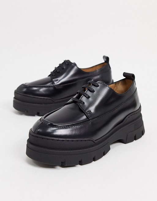 & Other Stories lace up chunky sole loafers in black
