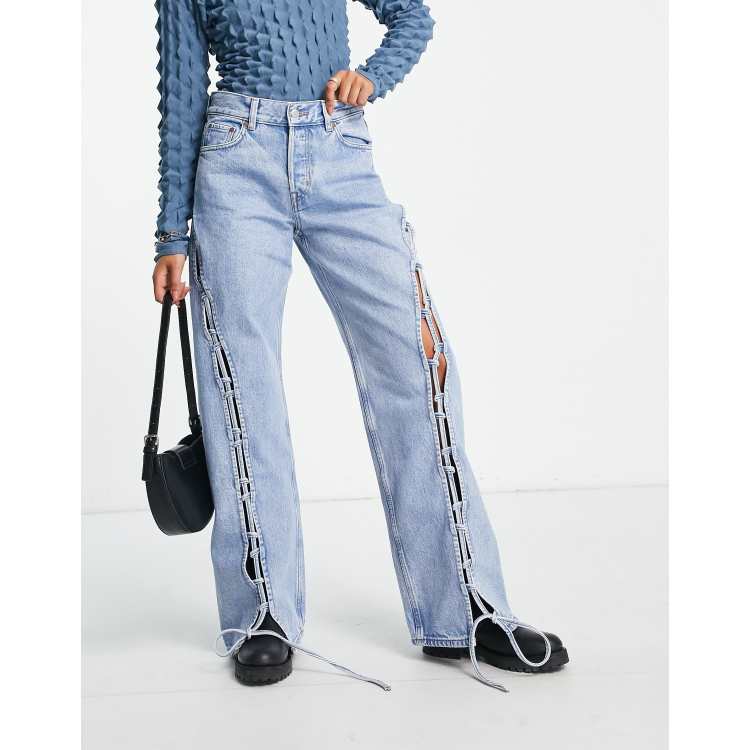 Other Stories lace-up cut-out jeans in blue ASOS