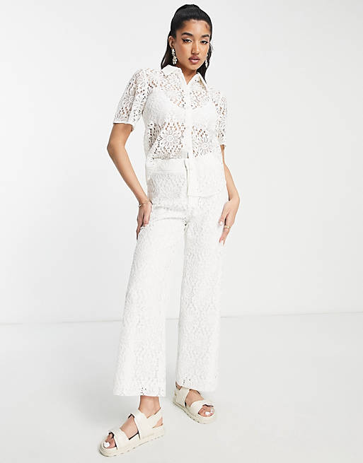 & Other Stories lace wide leg pants in off white (part of a set)