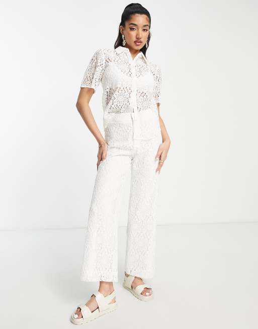  Other Stories co-ord sheer lace flared trousers in black