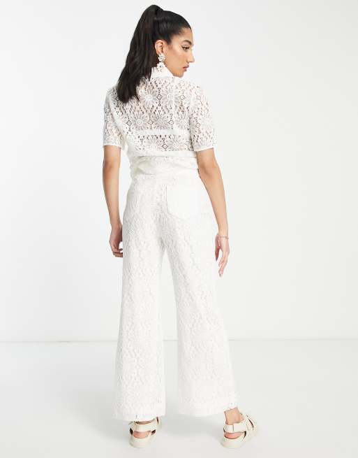 White lace on sale wide leg pants