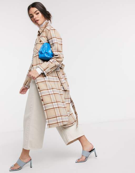 & Other Stories – Lang geschnittene Hemdjacke aus Wolle in Grau und Braun kariert - MULTI