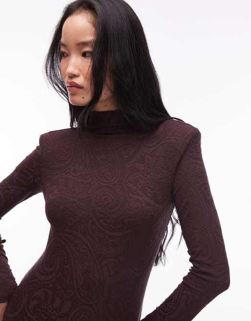 & Other Stories – Langärmliges, eng anliegendes Maxikleid aus Jacquard-Jersey in Braun, 3 von 4