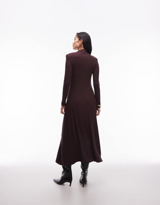 & Other Stories – Langärmliges, eng anliegendes Maxikleid aus Jacquard-Jersey in Braun, 4 von 4