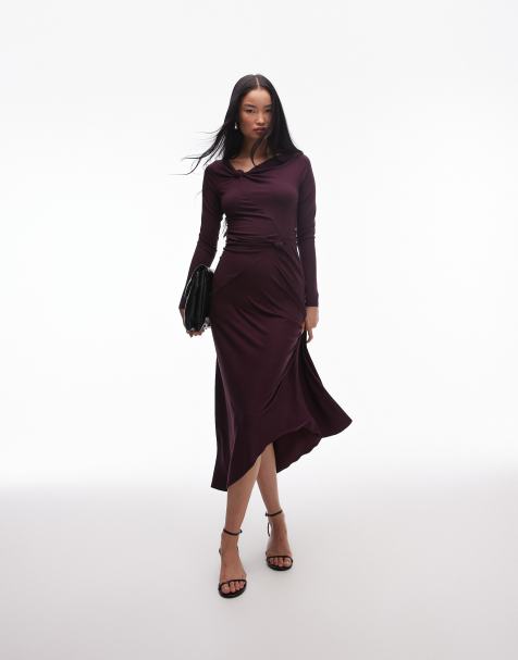 & Other Stories – Langärmliges Jersey-Maxikleid in Lila mit geknotetem Wickeldetail - view 1