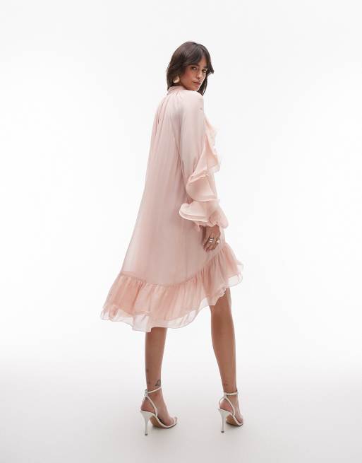 & Other Stories – Langärmliges Midikleid aus fließendem Material in Rosa mit Rüschendetail, 3 von 4