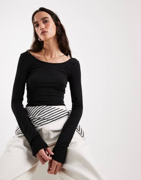 & Other Stories – Langärmliges Oberteil in Schwarz mit schmalem Schnitt und Daumenlöchern - view 1