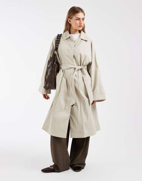 & Other Stories - Lange car coat van katoenmix met ceintuur in beige - view 1