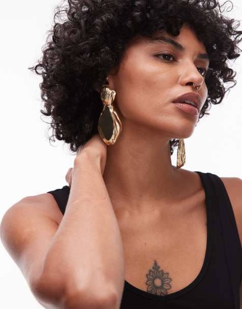 & Other Stories large chunky textured drop pendant earrings in gold - view 1