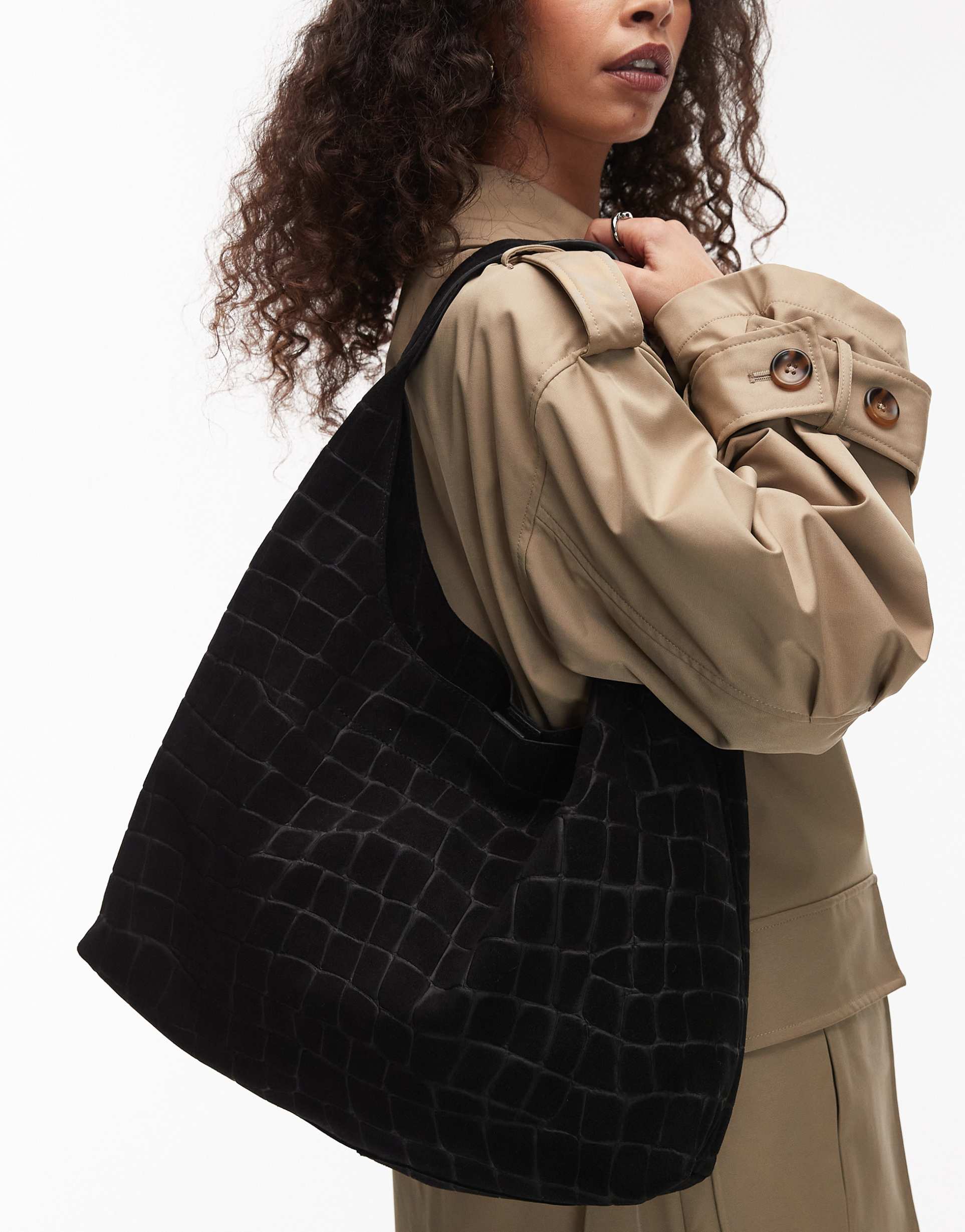 & other stories large croc suede tote in black