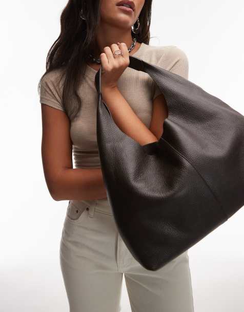 & Other Stories large leather tote bag in dark brown - view 1