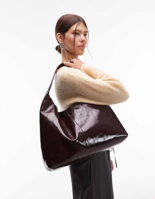 & Other Stories large leather tote bag in dark burgundy red, 4 of 4
