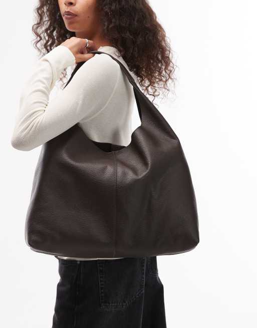 & Other Stories large real leather tote bag in chocolate brown, 2 of 4