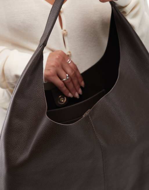 & Other Stories large real leather tote bag in chocolate brown, 4 of 4