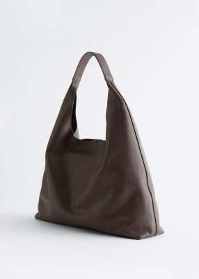 & Other Stories & Other Stories large real leather tote bag in dark brown