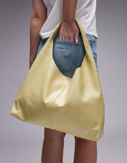 & Other Stories large real patent leather tote bag in buttermilk yellow
