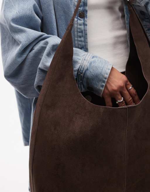 & Other Stories large real suede leather tote bag in dark chocolate brown, 4 of 4