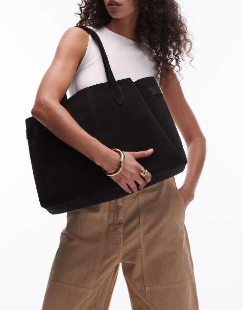 & Other Stories large shopper shoulder suede bag in black - view 1