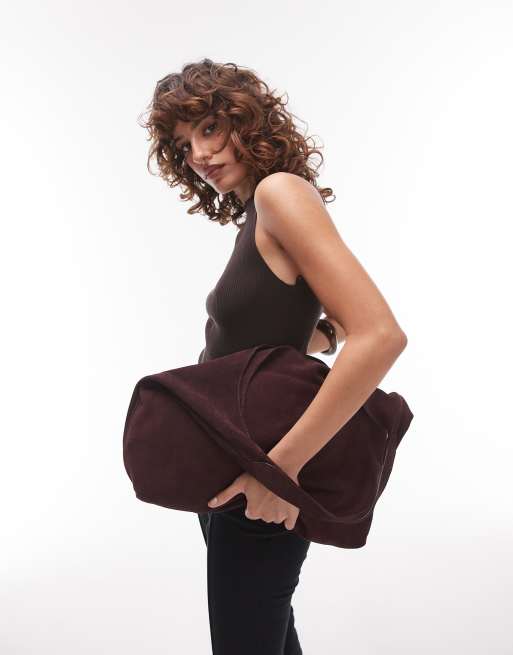 & Other Stories large suede leather tote bag in burgundy, 4 of 4