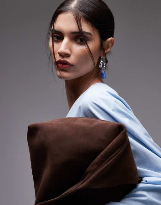 & Other Stories large suede leather tote bag in dark chocolate brown