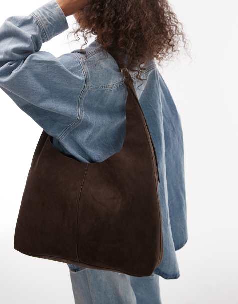 & Other Stories large suede leather tote bag in dark chocolate brown - view 1
