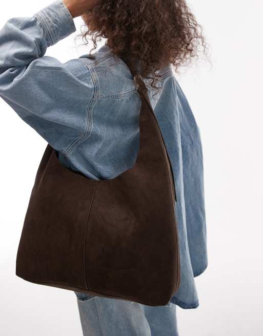 & Other Stories large suede leather tote bag in dark chocolate brown