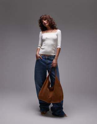 & Other Stories large suede leather tote bag in tan brown
