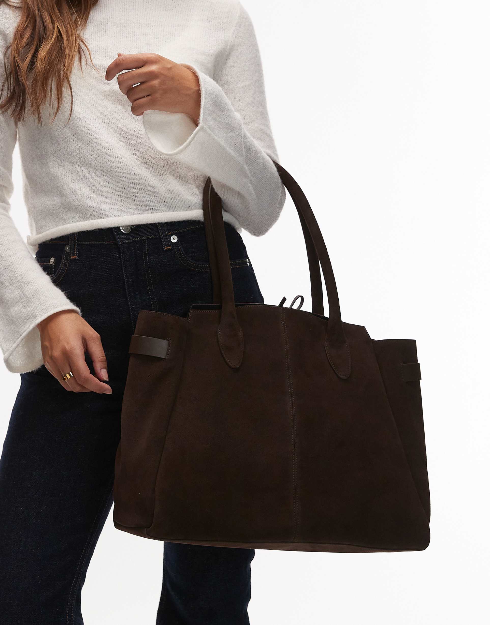 & other stories large suede shopper shoulder bag in brown