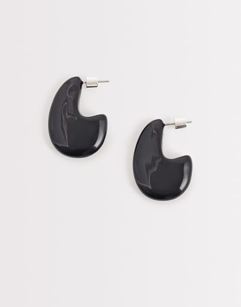& Other Stories large teardrop curve earrings in black - view 1