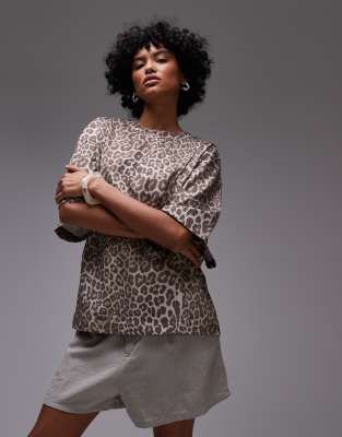 & Other Stories - Lässig geschnittenes T-Shirt aus Jersey mit Leopardenmuster und Einsatz-Neutral
