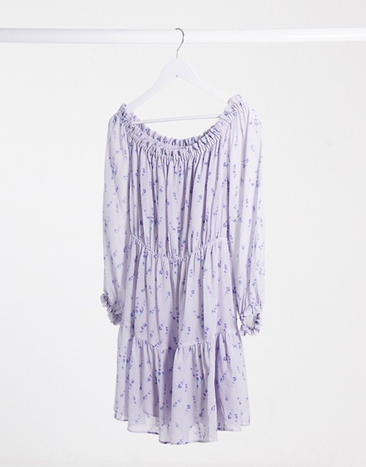 & Other Stories lavander print bardot mini dress in lilac