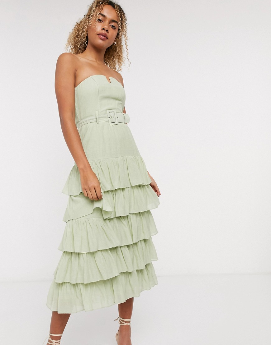 Other Stories &  Layered Belted Strapless Dress In Green