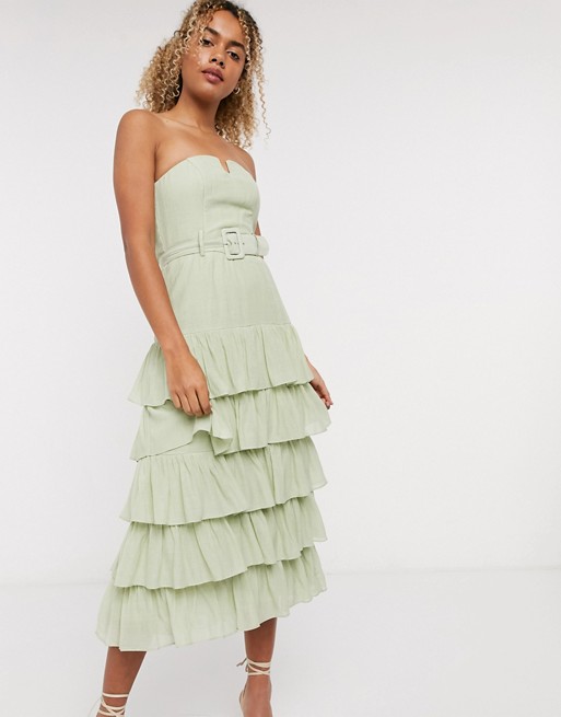 & Other Stories layered belted strapless dress in green