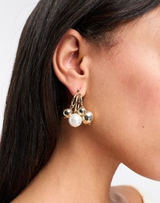 & Other Stories layered hoop earrings with faux pearls in gold